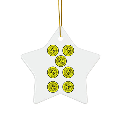 Sicilian Seven of Coins Ceramic Ornament