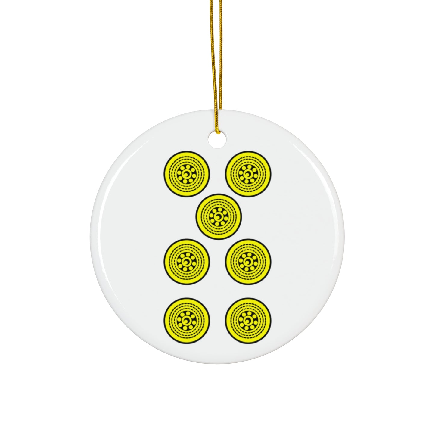 Sicilian Seven of Coins Ceramic Ornament